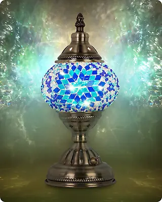 Turkish Moroccan Lamp W/ Bronze Base Handmade Tiffany Mosaic Glass Bedside Lamp • $35.59