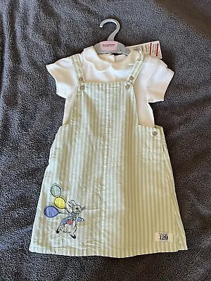 Marks And Spencer Baby Peter Rabbit Dress Green White Stripe Size 18-24 Months • £14