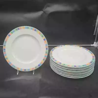 Set Of 10 Villeroy & Boch TWIST ALEA CARO Multicolored Rim 10.75  Dinner Plates • $249.99