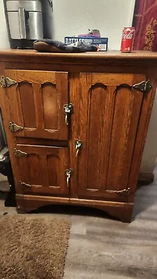 Oak Ice Box Antique Refrigerator Three Doors Original Hardware Ice Door In Rear • $3500