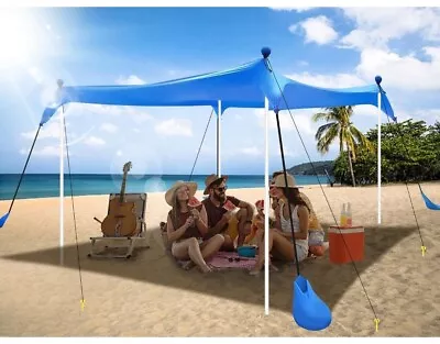 UMARDOO Family Beach Tent Sun Shade Canopy 7×7FT With 4 Aluminum Poles UPF 50... • $71.10