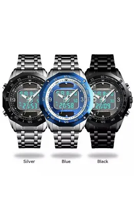 Solar Powered Mens Stainless Steel LED Analogue & Digital Sports Wrist Watch • £16.99