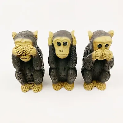Vintage Set Of 3 Wooden Carved See Hear Speak No Evil Monkeys 8  • $120