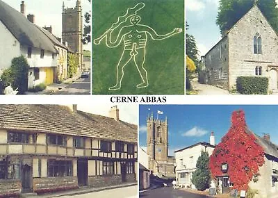 New Postcard Multi View Cerne Abbas Dorset The Cerne Giant Church • £2.25