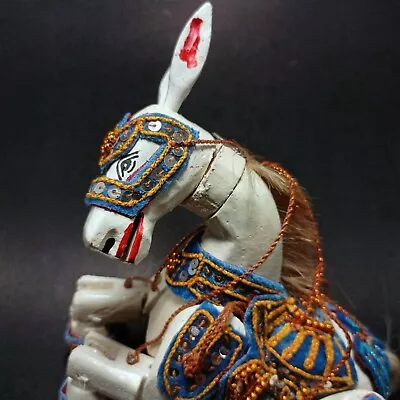 Burmese Horse Wooden Marionette String Puppet Saddle Asian Craft Doll Toy Blue • $59.98