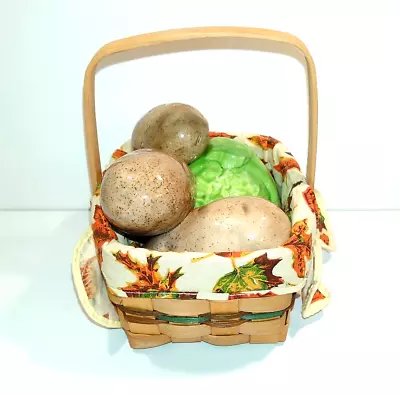 Ceramic Vegetables In Fabric Lined Woven Basket 10 Lx6 Wx5 T Thanksgiving Decor • $19.99