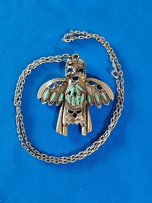 Large Cast Metal Faux Blue Turquoise Needle Point Totem Kachina Necklace Vintage • $24.65