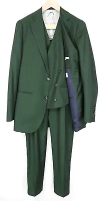 SUITSUPPLY La Spalla Men Suit UK38L Pure Wool Single-Breasted Green 3 Piece • $383.06