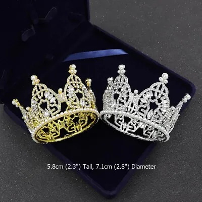 Mini Crystal Kids Round Tiara Crown For Girls Cake Topper Gold Silver 2 Colors • $15.99