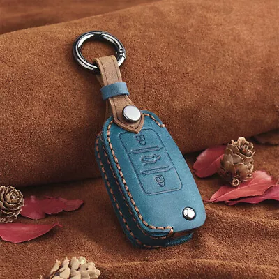 Blue Leather Car Key Case Cover For VW Jetta MK6/MK5 POLO Golf GTI Beetle Passat • $16.90