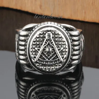 Vintage Masonic Symbol Ring Men's Freemason Biker Ring Stainless Steel Size 7-13 • $12.96