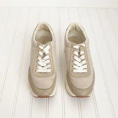 $28 • Buy Zara Beige Tan & Metallic Shimmer Gold Stacked Platform Sneakers - Size 39