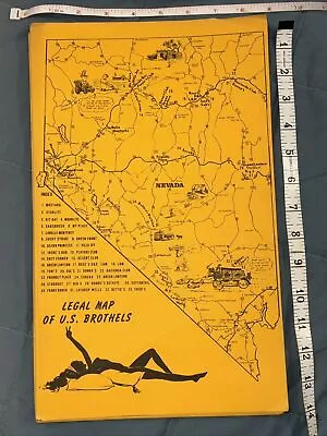 Vtg Map Of U.S. Brothels Las Vegas Nevada Mustang Lucky Strike Chicken Ranch • $6.99