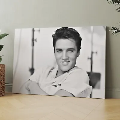 Elvis Presley 1950s Music Singers Vintage Black & White Canvas Wall Art Print • $49