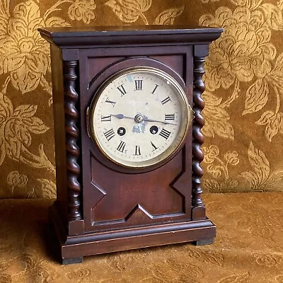 Vintage Mantle Table Clock Shelf Brass Barley Twist Soild Wood Mahogany Spares • $60.62