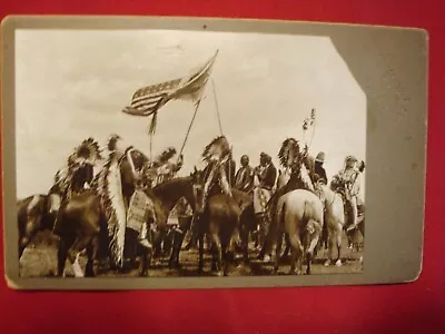 Anique Or Vintage Cabinet Photo Crow Indians Montana With American Flag • $24