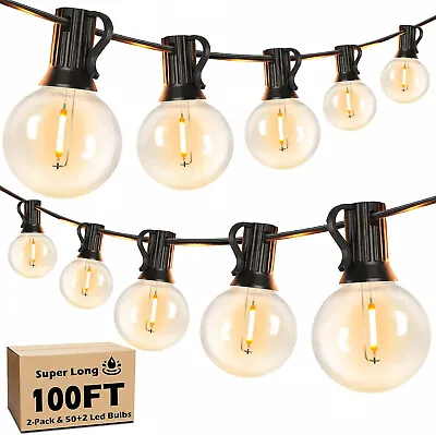 100FT Outdoor String Lights Patio Lights With 2Pack 50ft 26 Led G40 Shatterproof • $29.99