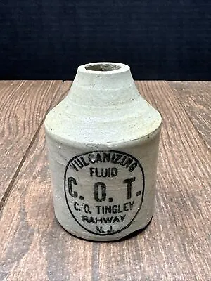 Vulcanizing Fluid Stoneware Advertising Bottle Jar Charles O Tingley Rahway NJ • $45