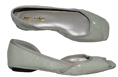 Me Too Tuscon New Sz 6 M Light Green Snake Print Leather Open Toe Flats Shoes • $27.99
