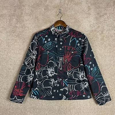 Chico's Jacket Womens Medium 1 Black Multi Floral Stretchy Button Front Pockets • £21.89