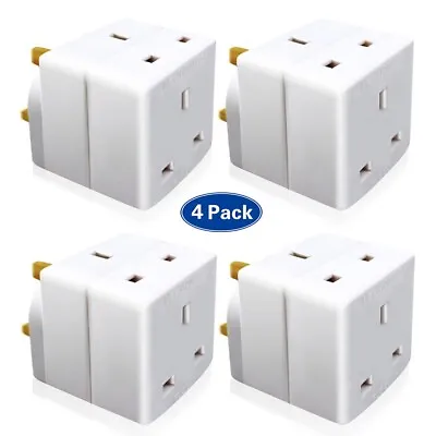 4x 2WAY ADAPTOR 3 PIN MAINS SOCKET 13 AMP DOUBLE HOUSEHOLD MULTI PLUG ADAPTER UK • £10.60