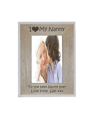 I Heart-love My Nanny 4 X 6 Photo Frame White Edge Wood Frame - Free Engraving • £12.75