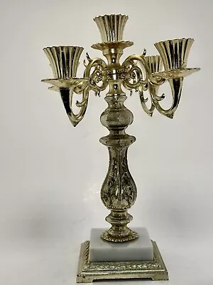 Vintage Dilly Candelabra 5 Arm Gold 12  Candle Stick Holder Marble Base MCM • $36.50