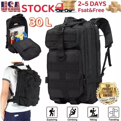 30L Military Black Tactical Backpack Rucksack Camping Hiking Bag Outdoor Travel • $18.99