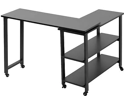 VIVO Black Swivel Out Sofa Table Mobile Laptop Desk Cart With 3-Tier Shelving • $114.99