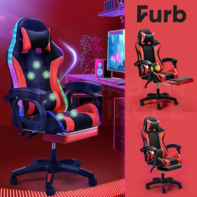 Furb Red Gaming Chair Racing Recliner Leather Office Chair Footrest Lumbar • $119.95