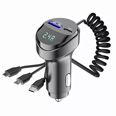 3 IN 1 Retractable Car Charger Cable Dual Port USB-C PD Fast Charging Adapter • $10.59