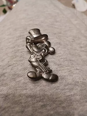 Vintage Disney Mickey Mouse Silver-Tone Tipping Top Hat Pin Brooch • $15