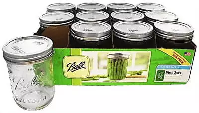 Ball Glass Mason Jars With Lids & Bands Wide Mouth Clear 16 Oz 12 Count • $15.44