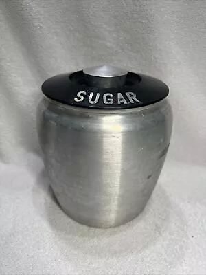 Vintage Kromex Spun Aluminum Silver Sugar Jar Canister W/Black Lid Retro MCM • $24.99