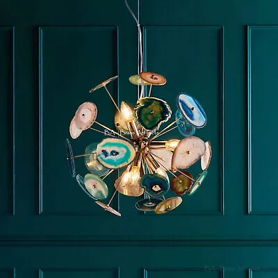 1950 Century Brass Green Agate Stone Sputnik Urchin Chandelier Vintage Stilnovo • $449.10