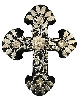 Mexican MILAGROS CROSS ExVotos Wood Cross LG  10” Black Silver • $52.80