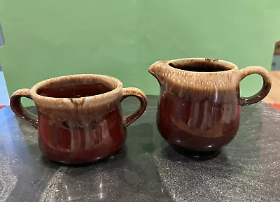 Vintage McCoy Pottery Brown Drip Glaze Sugar Bowl And Creamer Set #7020 USA • $11.99