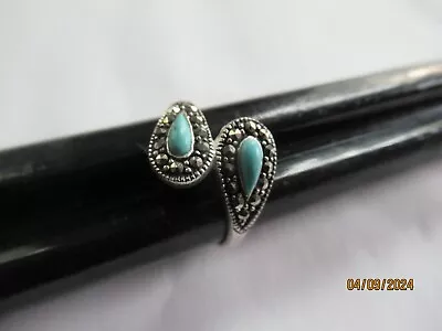 MC 925 Sterling Silver Turquoise MARCASITE RING SZ 8 • $11.99