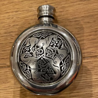 St Justin Pewter Hip Flask With Celtic Horse Design Pre Used • £40