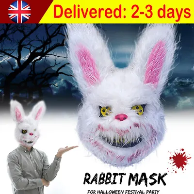 Halloween Scary Mask Rabbit Bunny Mask Bloody Plush Animal Head Mask Props • £6.90