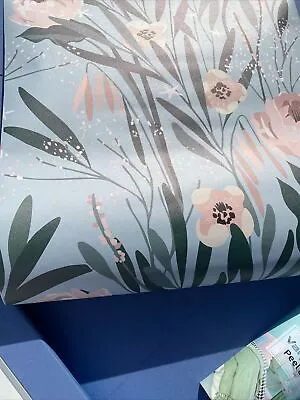 5 Rolls Pink Floral  Wallpaper Peel And Stick Wild Flowers Wall Mural 3m X 45cm • £15
