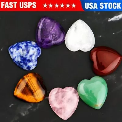 7Pcs Chakra Stones Crystal Reiki Healing Love Shape Energy Natural Gemstone Set • $9.89