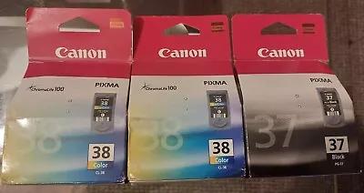 1 Canon PG-37 Black + 2 Canon CL-38 Colour Original Ink Cartridges For PIXMA • £40