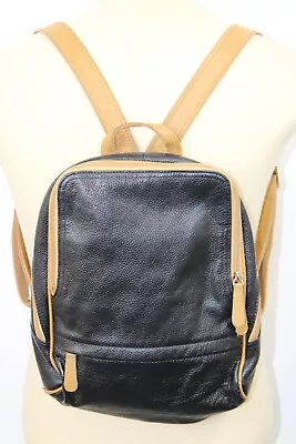 Vera Pelle Genuine Italian Leather Black & Tan Trim Backpack Shoulder Bag • $49.99