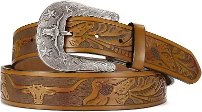 CHAOREN Brown Mens Western Belt - 1.5  Cowboy Leather Belt For Men - Vintage Eng • $34.42