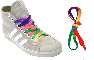 Bright Rainbow Multi Coloured Flat Shoe Boot Laces Fashion Party Trainer 90cm  • £2.29