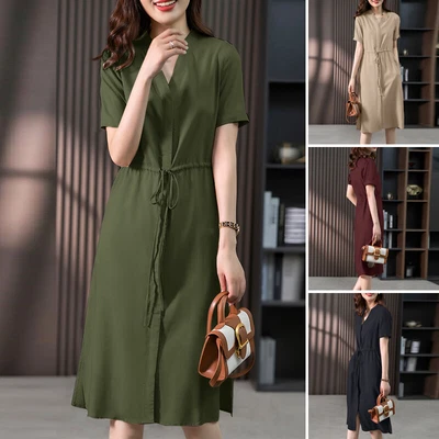 $40.58 • Buy ZANZEA Womens Short Sleeve V Neck Elastic Waist Solid Casual Party Swing Dress