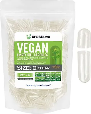 Size 0 Clear Empty Vegan/Vegetable Vegetarian Pill Capsules Veg Vcaps USA Made • $17.89