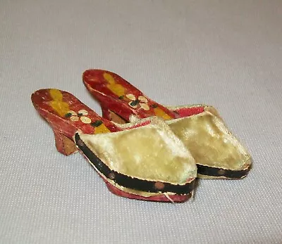Old Antique Vtg Ca 1890s Doll Shoes App 3  Long Painted Wood And Velvet Nice • $31.49