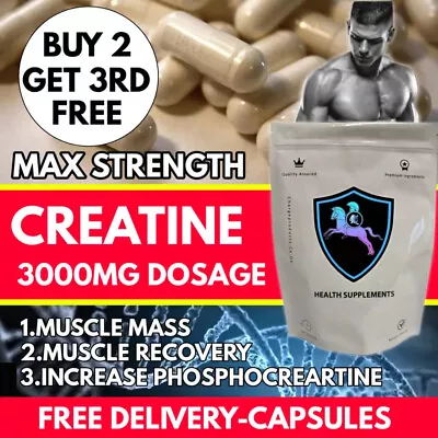 CREATINE 3000mg MONOHYDRATE CAPSULES MUSCLE MASS Strength Recovery 750MG • £20.99